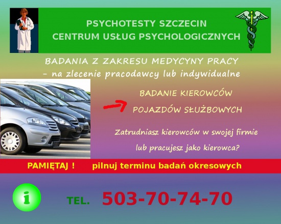Psychotesty. Kompleksowe badania kierowców. Promocyjna cena.